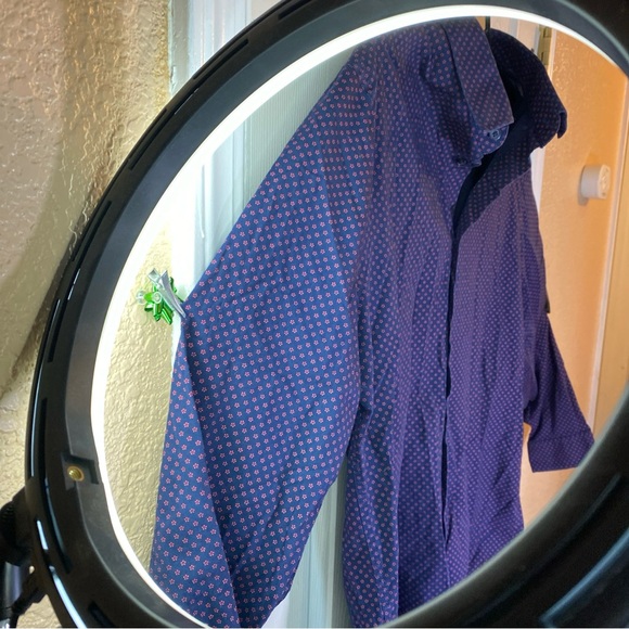 Express Mens L LARGE 16-16 1/2 Dress Shirt Button Down Floral Fitted Navy Blue - Picture 5 of 11